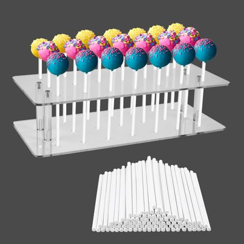 ADERTOS 2 Pièces Support Sucette, Support Sucette Pop Cake Supports à Sucettes en Acrylique Cake Pop Stand Présentoir à Sucettes Bar a Sucette avec 100 Bâtonnets à Sucettes pour Mariage,Fete, Noël