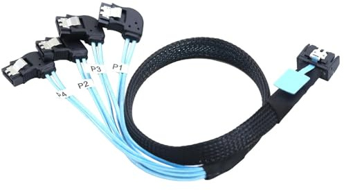 Allowish PCIE Interno Slimline Mini SAS MCIO SFF-8654 4I 38P a 4X SATA ángulo Izquierdo Cable de Disco Duro (0.5m)