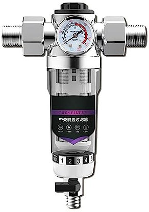 Under Sink Water Filter, 5000L/H Water Purifier Backwash Prefilter Water Filter, 40um Central Prefilter Purifier System Backwash Stainless Steel Mesh for Kitchen, Bathroom, RV, or Office(with RLER)