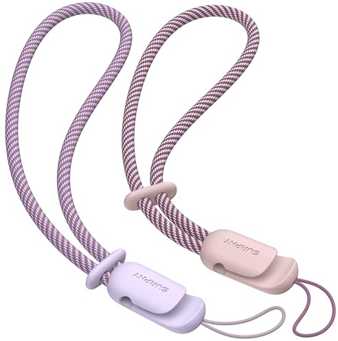 SURPHY 2*Cuerda para Móvil,Cordón de Muñeca, Cadena para Colgar en Mano, Correas de Muñeca Ajustables para Teléfono,Cámara,llaves,etc, Rosa y Lila
