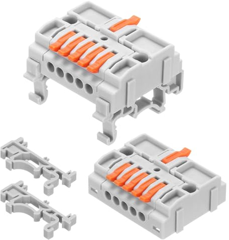 QUARKZMAN 10 Stück Din-Schienen-Schnellanschlussklemmen DIY-Verbindungsklemmen (1 in 5 out) 32A-Anschlussklemmen für Verdrahtungskabelschaltung Inline 28-12AWG