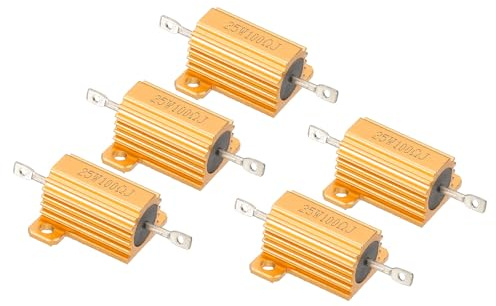 PATIKIL 5 Stk 25W 100 Ohm 5% Toleranz Aluminum Gehäuse Widerstände Set Widerstand Sortiment mit Schrauben Drahtgewickelte Potentiometer Leistung für Maschinen Elektronik DIY Projekt Golden