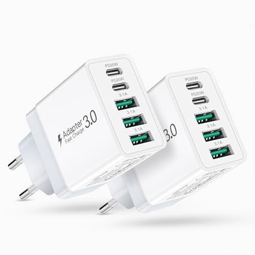 2er-Pack USB C Ladegerät Mehrfach 50W 5Port USB Schnellladegerät stecker | USBC Netzteil Adapter PD+QC Ladestecker für iPhone iPhone 16 15 14 13 12 11 Pro Max & iPad, Tablets, Google, Samsung, Handys