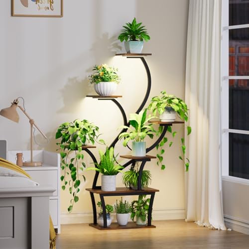 EVAWOO Pflanzenständer für den Innenbereich mit Wachstumslichtern – 7-stöckiges Eckregal, 119,4 cm hoch, Blumenständer für Zimmerpflanzen, Displayhalter für Zuhause, Wohnzimmer, Terrassendekoration,
