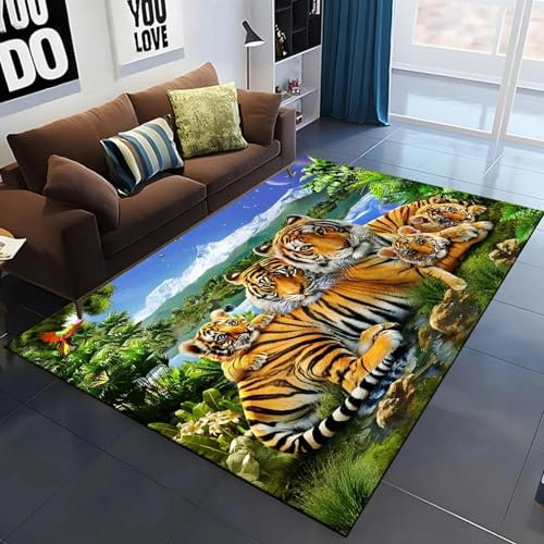 Bettvorleger 3D-Illusionsteppich Kleiner Teppich Tiger-Tierwelt Teppich,Schlafzimmerteppich,Jungenteppiche Für Schlafzimmer,Wohnzimmerteppich 160 X 230 cm - Leicht Zu Reinigen-1639600068