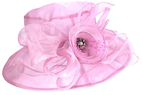 SRZYMJ Hot Rosa Damenhut Organza Hut Hochzeit Anlasshut Brauthut Sonnenhut Blumen Sommerhut Strandhut Strohhüte Sonnenhut Damen Applikationen Fischerhut Für Picknick Angler Hut