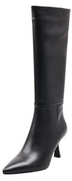 SJJH Bottes à bout pointu sexy pour femme - Bottes montantes au genou en cuir véritable, Noir , 37 EU