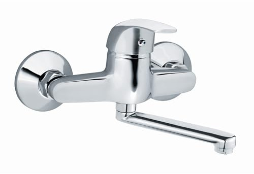 Wandarmatur Waschbecken, Wasserhahn Wandmontage, Mischbatterie mit Kurzem Auslauf 15cm / Schwenkbar und Ideal für Badezimmer Keller und Werkstatt