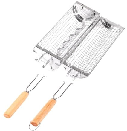 Rollendes Grillkorb Edelstahl Rolling Grilling Basket Mit Holzgriff, Grillnetzrohr Für Den Außengrill, Grill Zubehör Für Den Außenbereich, Grillkorb, Heimgrill