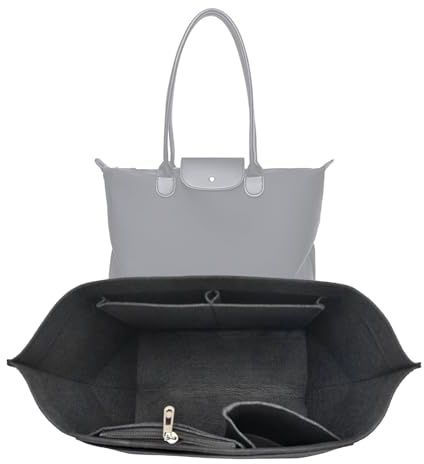 BOOSHMall Organisateur de Sac, Rangement Sac à Main pour Longchamp, Multi Poches Sac Pliage Femmes, pour téléphone, Clés, Tasse d'Eau(Gris Foncé, M)