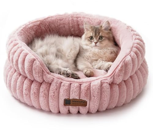 MEWOOFUN Cat Beds for Indoor Cats, Cat Bed Washable Kitten Bed Donut, Anti-anxiety Fluffy Calming Pet Beds for Puppy and Cats Sofa with Non-Slip Bottom