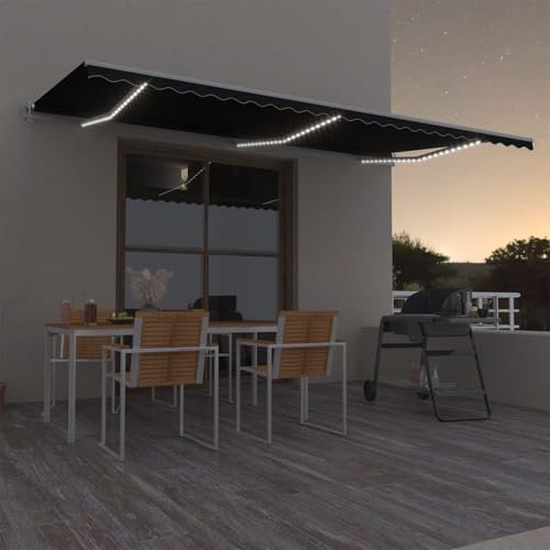 Brokky 3068974 Tenda Automatica con Sensore Vento e LED 600x300 cm Antracite-Tenda da Sole per Esterno Avvolgibile, Tenda da Sole a Bracci Estensibili con Telaio in Alluminio, Tettuccio Resistente al