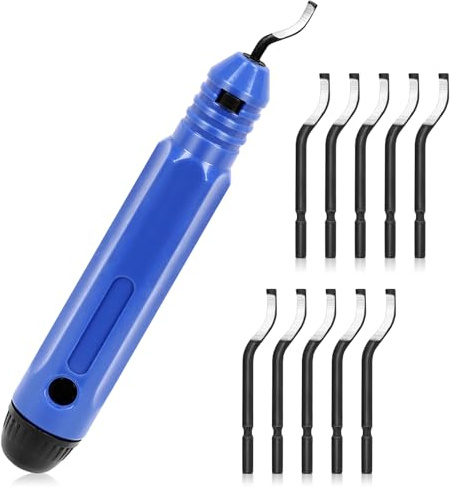 Glarks 11pcs Deburring Tool Kit, Includes 1pcs Deburring Device and 10Pcs High Speed Steel Blades, Deburring Cutters Tool, Burr Remover Hand Tool for Smooth Edge Finishing, Wood, Plastic, Aluminum