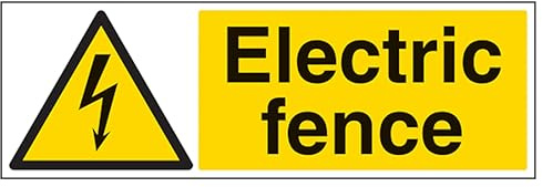 V Safety Electric Fence - Landscape 300 x 100 mm - 2mm Rigid Plastic Safety Sign