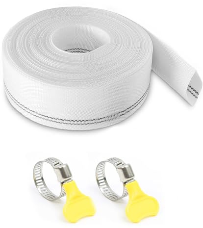 10M Gewebeschlauch, Feuerwehrschlauch, Flachschlauch mit 2 Clips zum Anschluss an Tauchpumpen, Schlauch 32mm Innendurchmesser, für Abflussteiche, Gartenbewässerung, Whirlpools, Tauchpumpen