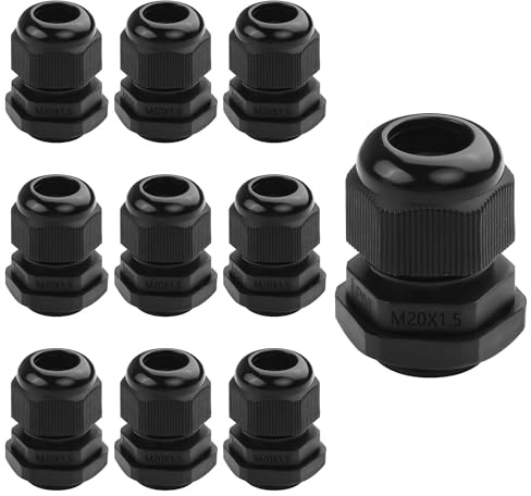 GINTOOYUN 10PCS M12x1.5 Cable Gland 3mm-6.5mm Wire Hole Waterproof Nylon Joint Adjustable Locknut with Washer (M20x1.5)