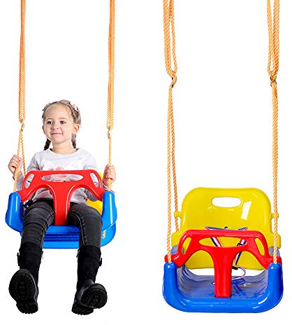 Homewell Kinderschaukel Babyschaukel, Schaukel mit Rückenlehne Anschnallgurt, Schaukelsitz Gartenschaukel für Kinder Indoor Outdoor, Seil vormontiert