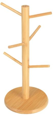 HOOLRZI Portavasos de madera portátil de 6 brazos para armario de cocina, estante para tazas de café con ganchos de bambú resistentes