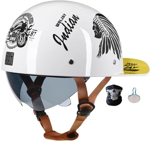 Casco Mezzo Moto Vintage, Caschi Cromwell, Certificazione DOT/Ece Unisex Adulto Scodella Portatile Casco Materiale ABS Fodera Traspirante, Per Biker Cruiser Scooter Touring Casco 1,L
