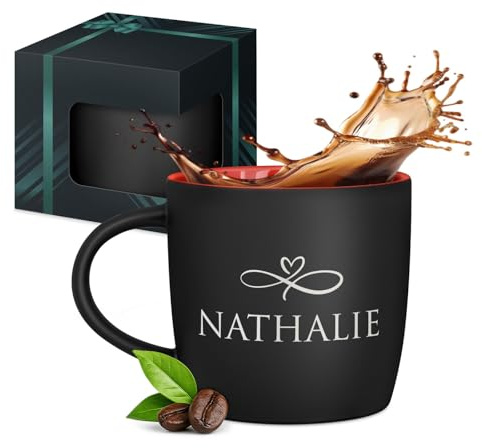 Maverton Mug personnalisé pour femmes, 40cl Tasse à Thé Personnalisable | Avec Prénom pour elle, Tasse décorative pour Collègue, Cadeau original, Différents Designs, intérieur rouge, votre prenom