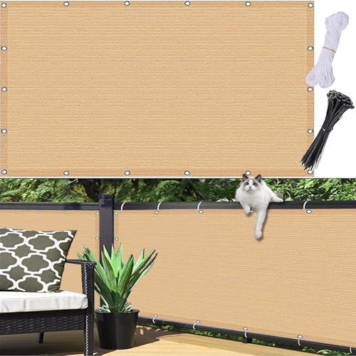 Brise Vue Balcon Cache 0.5 x 6.7 m, Cache Balcon Respirant, Vent Protection UV Résistant Ventilé, Brise Vue Filet de Clôture, with Rope pour, Jaune Sable