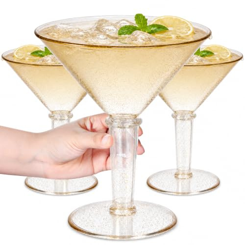 48oz Giant Martini Glass, Plastic Cup for Centerpieces, 3 Pcs (Gold) | Large reusable plastic martini glass for drinks, desserts, flowers, centerpieces and A Tini Bit Older birthday parties