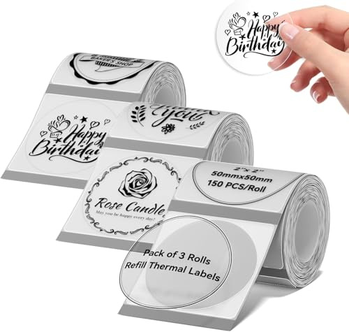 NIIMBOT 3 Rollos Etiquetas de 50 x 50 mm para impresoras de etiquetas B1,B21,B21 Pro y B3S,Impermeables y resistentes al aceite, para el hogar,la escuela y la oficina(Transparente)