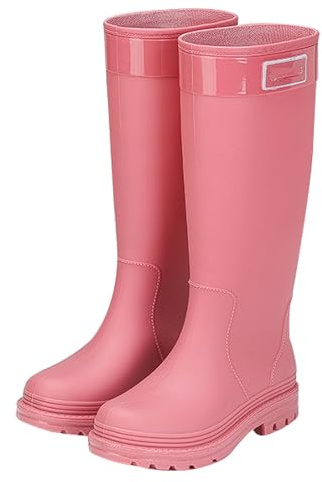 ZZTWER Non-Slip Winter Warm Boots, Women's High-Top Fleece-Lined Rain Boots Waterproof Fashion Outdoor Shoes Wellies(Pink 1,7 UK)