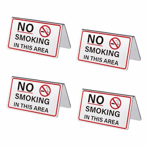 craspire 4 Panneau D'Affichage de Logo de Bureau Non Fumeur Double Face en Acier Inoxydable Avertissement D'Interdiction de Fumer dans Cette Zone Panneau de Table pour Restaurant Bureau Hôtel