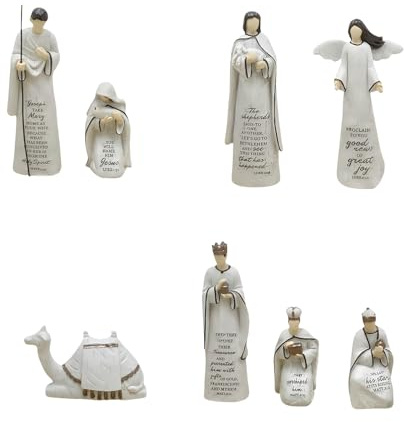 Beimus Estatua de belén estable, estatua de Navidad, decoración coleccionable de la sagrada familia, adornos de mesa para escultura de escena navideña de interior
