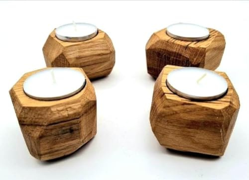 Adventskranz klein, Teelichthalter Set, 4 Stück, Geschenk für Sie, Wichtelgeschenk, Handgefertigt, Eichenholz, Design Kerzenhalter für Gemütliche Atmosphäre,