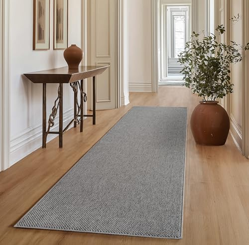 SIMPEX Teppich Läufer 80x150 cm Grau Einfarbig Bouclé Schlingenflor Skandi Stil Superweich Robust Pflegeleicht Moderner Flurteppich für Eingangsbereich Schlafzimmer Küche