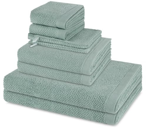 Möve Bliss Handtuch-Set 8-teilig – 2 Wasch-, 2 Gäste-, 2 Dusch- & 2 Handtücher – 100% Baumwolle, Perlstruktur mit Massageeffekt, extra weich & strapazierfähig – Kordelaufhänger(Reed Green)