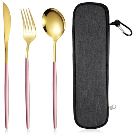 MYHOGOOD Stainless Steel Silverware Set for 1,Portable Reusable Knife Fork Spoon Cutlery Set with Case,4Pcs Flatware Set for Home,Kitchen,Travel,Camping Lunchbox