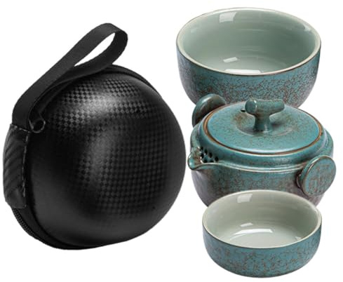 Toyvian Juego de Té de Viaje Tetera de Cerámica China Taza Individual Color Verde Turquesa Bolsa Portátil para Té Kung Fu Adecuado para Viajeros