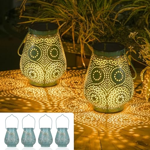 Solarlampen für Außen Hängend 4 Stück, JOYCREATOR 15LM LED Solarlaterne für Außen Warmweiß, IP65 Wetterfest Solar Laternen Orientalische für Patio Baum Camping Rasen, Geschenke für Frauen(Türkis)