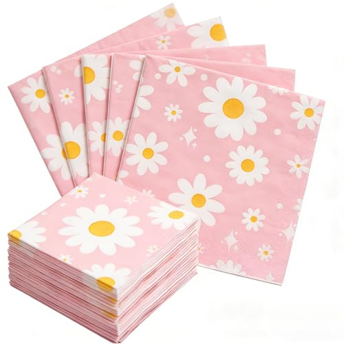 40 Stk Gänseblümchen Servietten, 33 X 33 cm Servietten Blumen | Gänseblümchen Deko, Serviettenhochzeit Partyservietten Sommer für tischdeko, Frühling, Geburtstag, Gartenparty