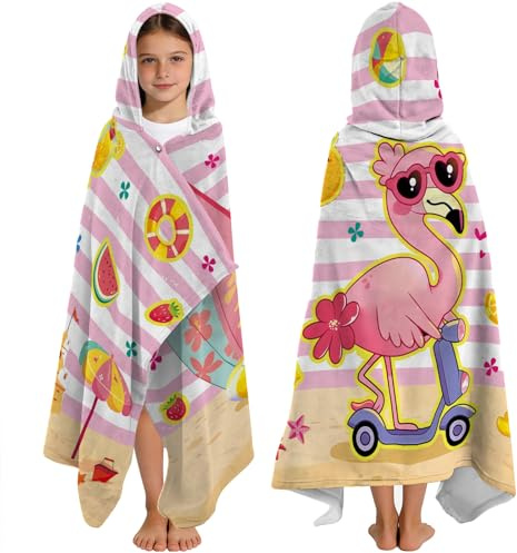 Yasrlvun Flamingo Hooded Towels for Kids 127x76cm Poncho Towels for Kids Boys Teens Beach Towel for Swimming Pool Cute Flamingo Wearable Bath Towel