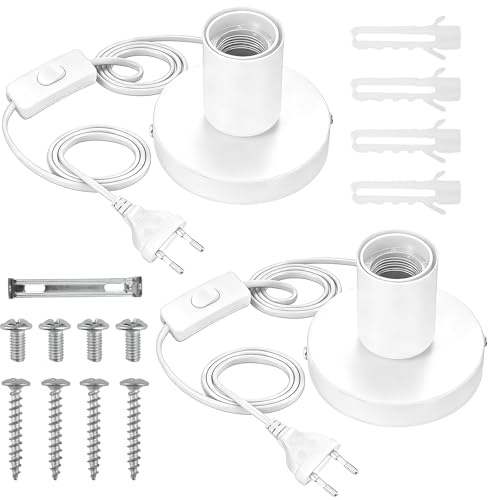 Douille E27 avec Interrupteur et Câble 1,8m, Pied de Lampe de Table Prise Européenne, Décoration Éclairage Chambre Salon Lampe de Bureau