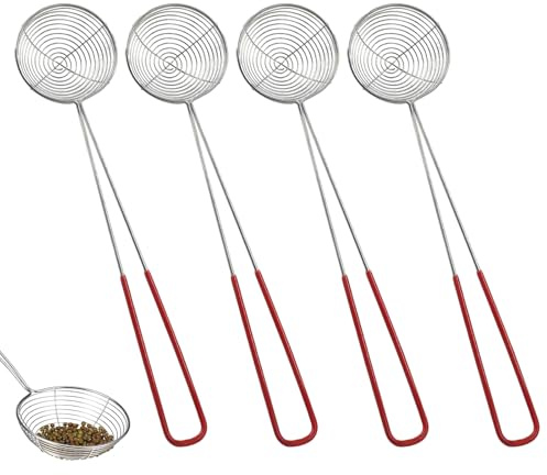 XIAOGUA 4 Piezas Espumadera Acero Inoxidable Cucharón Araña con Mango Anti-Calor, Colador Red Malla Fina, Skimmer para Pasta Fideos,cocinar cocina,asar,cocer vapor recoger alimentos, 6.5×2.5×28cm