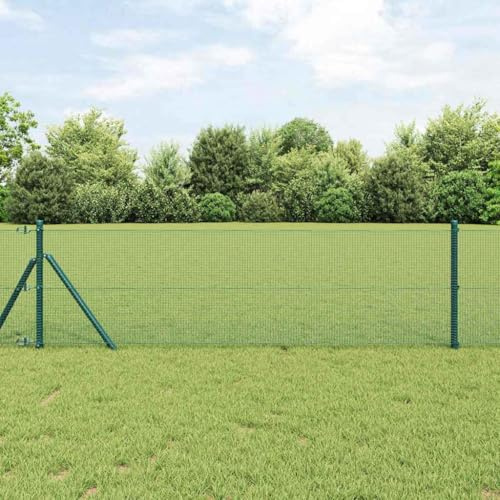 Clôture en fil soudé vert robuste pour jardin et terrasse 10000 x 100 cm panneau grillage rigide avec poteau et fixation, barrière palissade brise vue pour séparation intimité extérieur