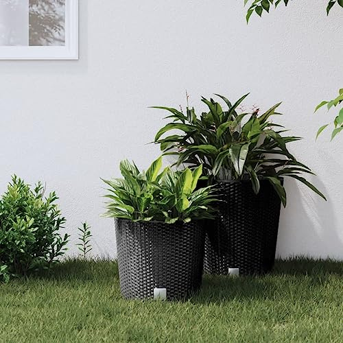 Yunovire Pot de fleurs style rotin avec insert amovible - Anthracite - 15,3 l - Pour l'intérieur et l'extérieur - Pour balcon, terrasse, herbes, orchidées succulentes