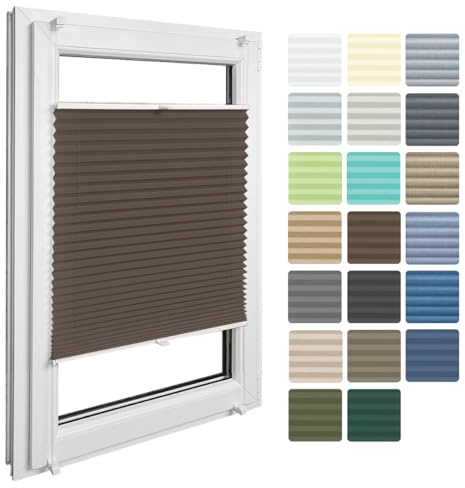 Home-Vision Premium Faltrollo Plissee ohne Bohren mit Klemmfix Lichtdurchlässig Rollo Leinenoptik Blickdicht Sonnenschutz Jalousie für Fenster & Tür (Braun B80 x H120cm) Klemmträger