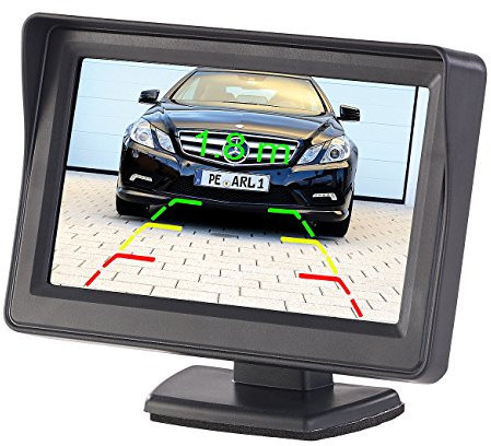 Lescars Rückfahrmonitor: Kfz-Monitor für Rückfahr- & Front-Kamera, 2X Video-Cinch, 10,9 cm/4,3 (Display Rückfahrkamera, Rückfahrkamera Monitor, Einparkhilfe Frontkamera nachrüsten)