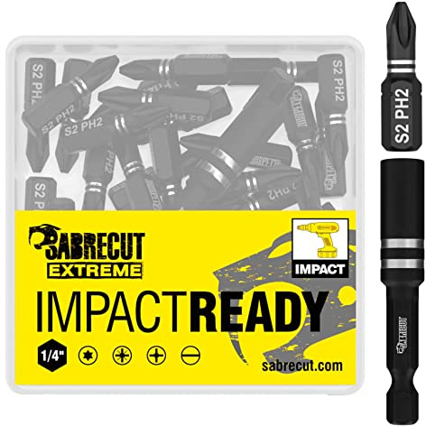 SabreCut 41pcs SCPA25_41PH 55mm Magnetic Impact Bit Holder & 25mm PH2 Bits | Heat-treated steel, strong magnetic hold and corrosion-resistant black oxide finish provide durable high-torque use