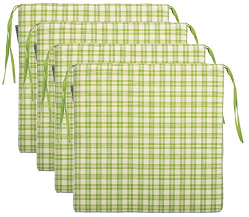 Brandsseller Lot de 4 coussins de chaise à carreaux avec 4 cordons de serrage pour un maintien sûr - 40 x 40 cm - Vert clair