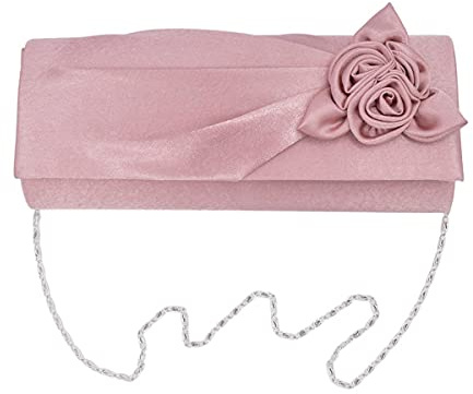 Satin-Umschlagtasche mit Blumenmuster, für Hochzeit, Party, Abschlussball, Abendtasche, Clutch mit Schulterriemen, Rosen-Blumenmuster, Plissiert, Satin, Clutch, Abendtasche, Rose (Pink) - N00131ZS