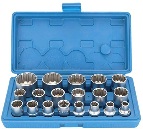 JOMAFA JUEGO DE LLAVES DE VASOS INSERTABLES GEAR LOCK - VASOS UNIVERSALES 1/2 METRICOS 8-32 I TORX, ESTRELLA, HEXAGONALES Y 12 CARAS I 19 PIEZAS