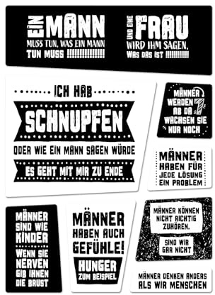 Kühlschrankmagnete 8er Set in Schwarz und Weiß zum Thema Männer Mann Humor Leben