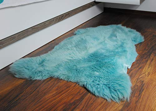 Merino Wool Alfombra Natural de Piel de Oveja. Bajada De Cama Piel Cuero De Oveja Cordero Lanar/Alfombras. 100% Lana Habitación para Dormitorio, Funda para sofá, Funda para Silla (Azure)
